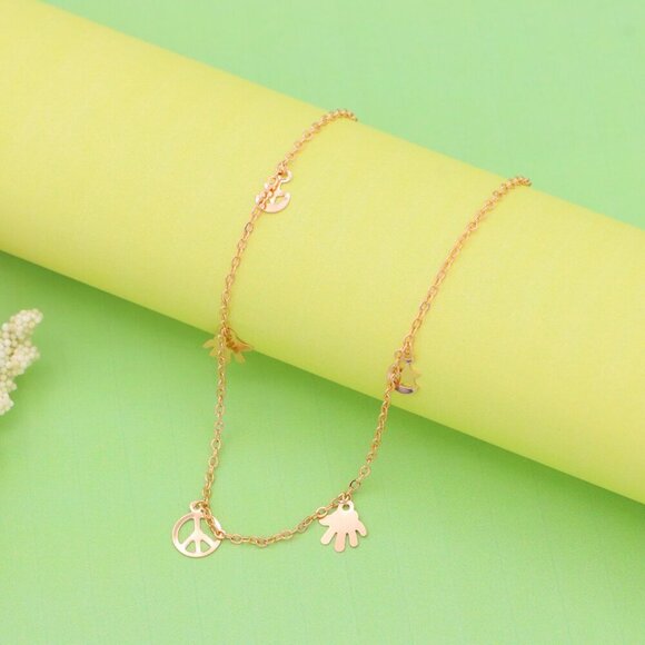 "Rose Gold Anklet with Peace & Charm Motifs,XPAL1035 - Picture 6 of 12